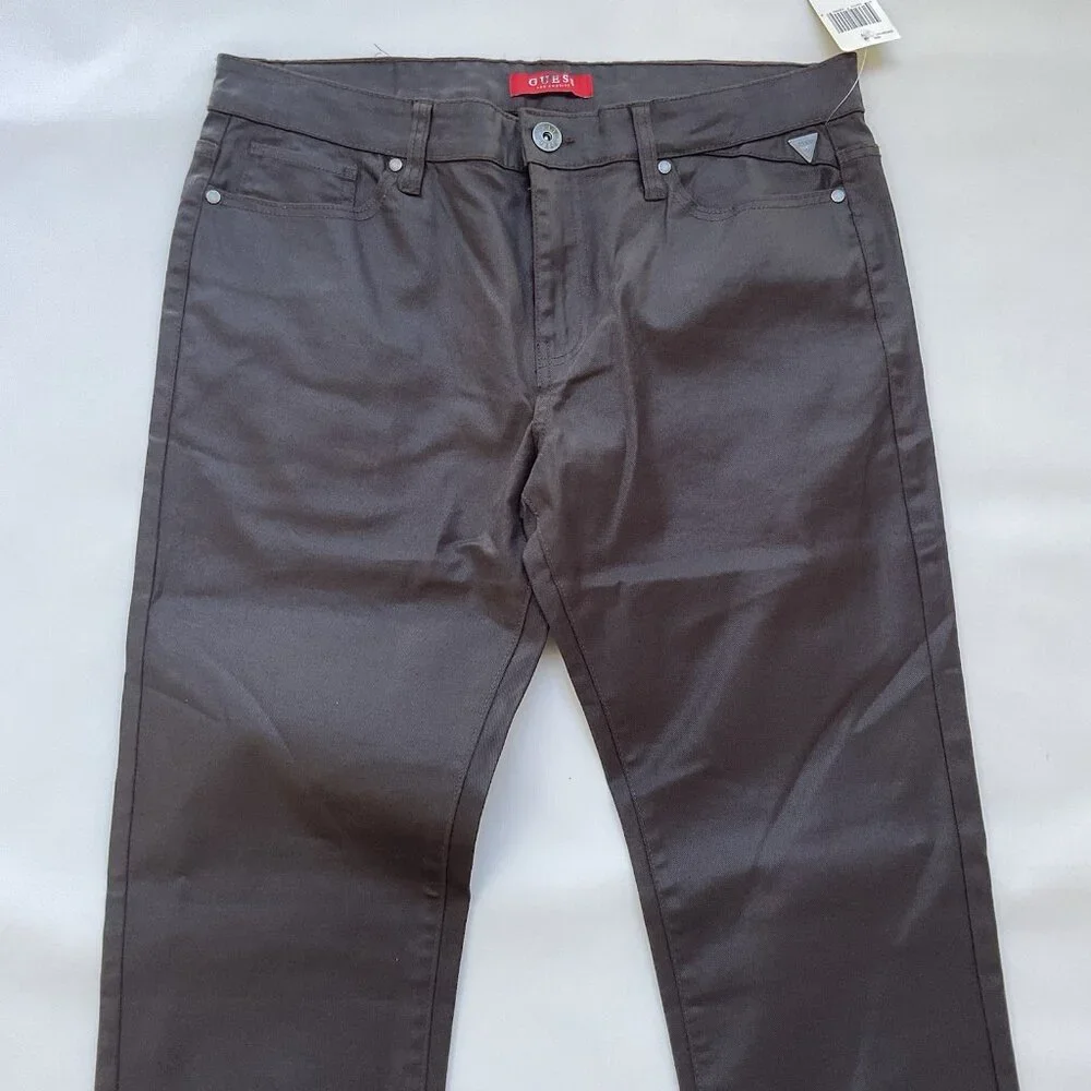 Guess Men's Brown Coated Slim Straight Jeans Size 32X32